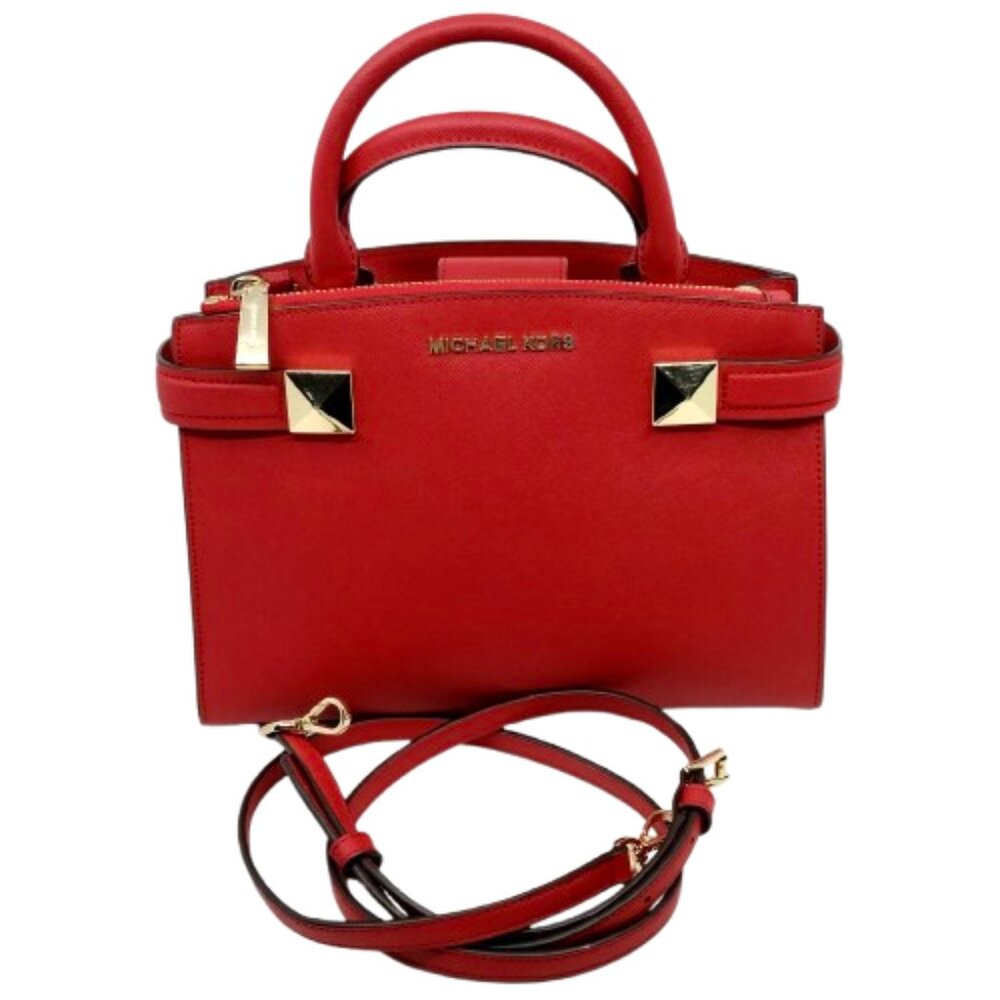 MICHAEL KORS~Karla East West~DOUBLE ZIP CROSSBODY SMALL SATCHEL RED LEATHER BAG - Picture 2 of 6